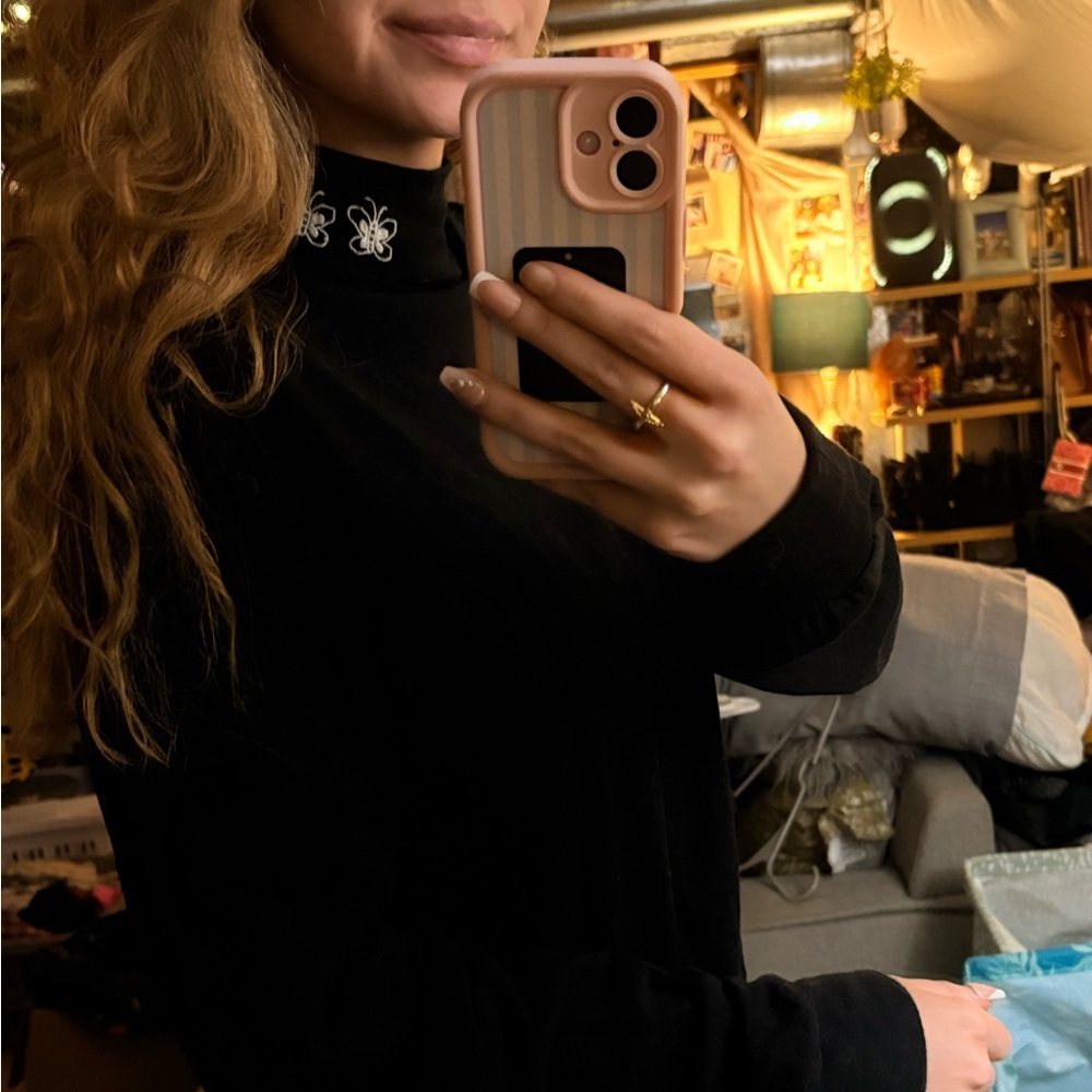 Urban Outfitters Black Turtleneck with Embroidered Detail